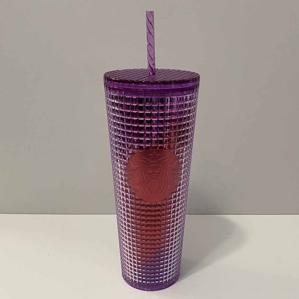 Starbucks coffee (NEW) purple/red grid venti cold cup tumbler
